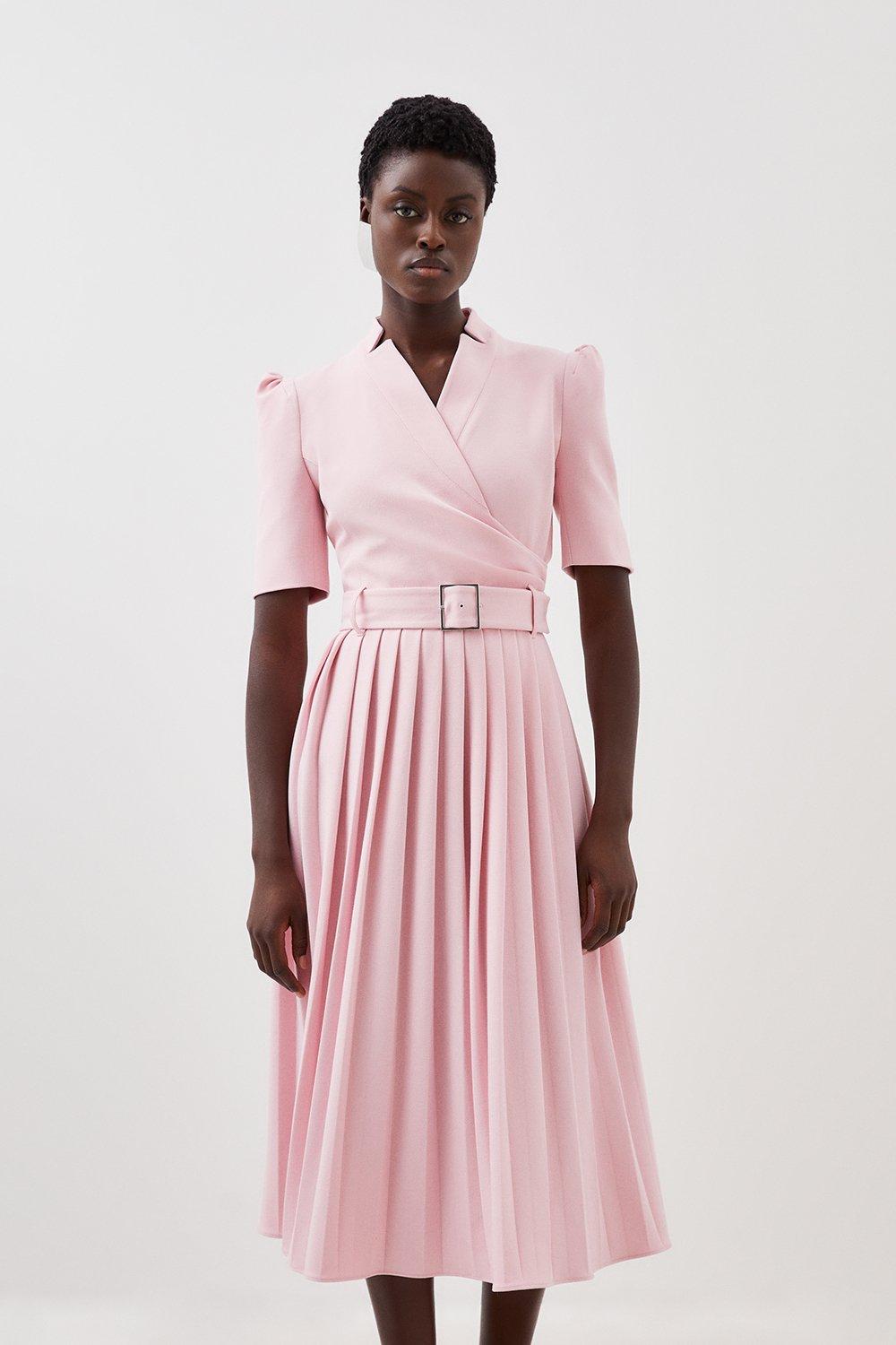 Pink best sale belted dress